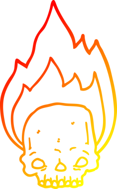 Ürkütücü bir çizgi film karakteri, bir insan tarafından çizilmiş alevli kafatası.