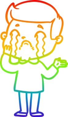 Gökkuşağı gradyan çizimi bir insan tarafından çizilmiş ağlayan bir karikatür adamı çiziyor.