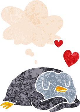 Çizgi film penguenleri, grunge 'daki düşünce baloncuğuna aşıktır.