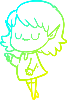 Bir insan tarafından çizilmiş mutlu bir elf kızı çizimi.