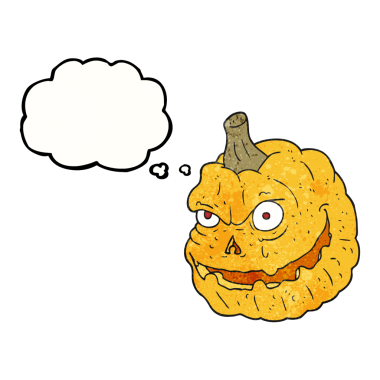 Bir insan tarafından çizilmiş serbest çizim düşünce baloncuğu desenli ürkütücü balkabağı.