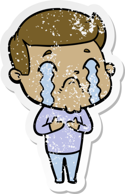 Bir insan tarafından çizilmiş ağlayan bir karikatürcünün sıkıntılı çıkartması.