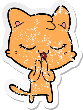 Bir insan tarafından çizilmiş mutlu çizgi film kedisinin sıkıntılı çıkartması.