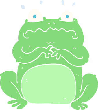 Bir insan tarafından çizilmiş komik kurbağanın düz renk çizimi