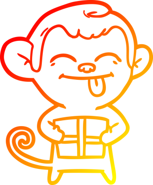 Bir insan tarafından çizilmiş Noel hediyeli komik bir maymun çizimi.