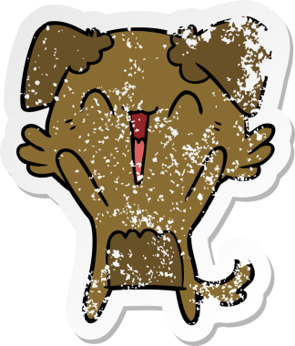 Bir insan tarafından çizilmiş mutlu küçük bir köpek çizgi filminin sıkıntılı çıkartması.