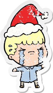 Bir insanın çizdiği Noel Baba şapkasıyla ağlayan bir adamın el yazısı.