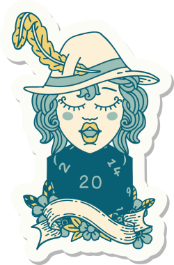 Bir insan şairin çıkartması. Bir insan tarafından çizilmiş doğal 20 zarlı.