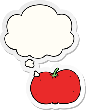 Düşünce baloncuklu çizgi film domatesi insan tarafından çizilmiş bir çıkartma.