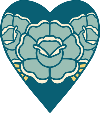 Bir insan tarafından çizilmiş kalp ve çiçeklerin ikonik dövme şekli