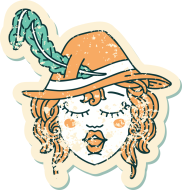 Bir insan tarafından çizilmiş insan ozan karakterinin grunge sticker 'ı.