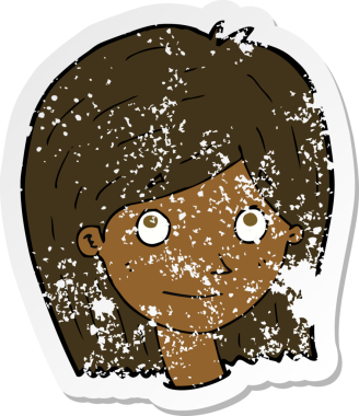 Bir insan tarafından çizilmiş mutlu kadın yüzü karikatürünün gerilimli retro yapıştırması