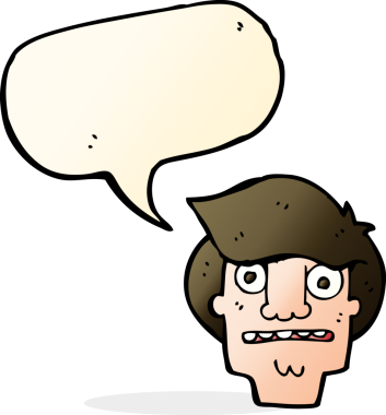 Bir insan tarafından çizilen konuşma baloncuğuyla şok olmuş bir yüz.