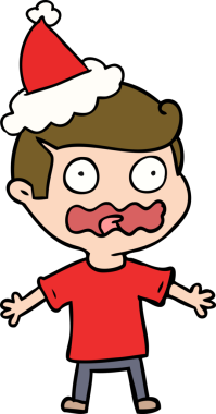 Bir insanın çizdiği Noel Baba şapkasıyla strese girmiş bir adamın el çizimi.