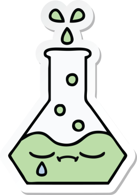 Bir insan tarafından çizilmiş sevimli bir karikatür bilim şişesinin etiketi.