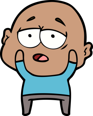 Bir insan tarafından çizilmiş yorgun, kel bir adam.