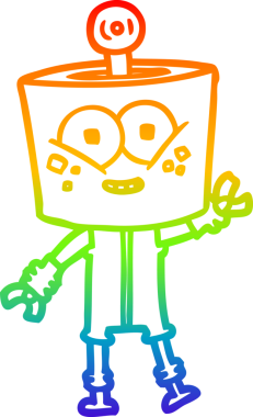 gökkuşağı gradyanı çizimi bir insan tarafından çizilmiş mutlu bir robot çizgi filmi.