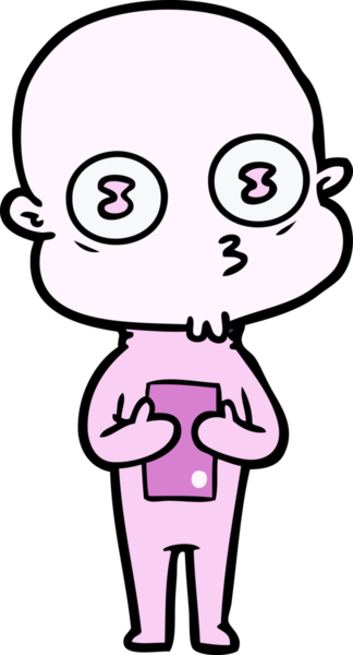 Bir insan tarafından çizilmiş garip kel uzay adamı çizgi filmi.