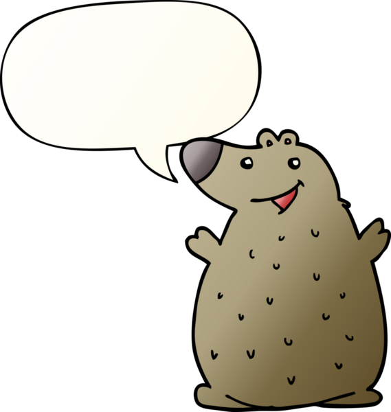 bir insan tarafından çizilmiş yumuşak eğimli konuşma baloncuğu ile çizgi film mutlu ayı