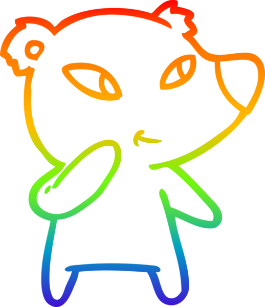 Gökkuşağı gradyanı çizimi. Bir insan tarafından çizilmiş şirin bir ayı çizgi filmi.