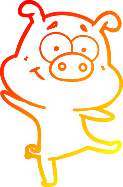 Bir insan tarafından çizilmiş mutlu bir domuz çizgi filminin çizimi.