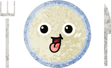 Bir insan tarafından çizilmiş yemek tabağının retro çizim tarzı karikatürü.