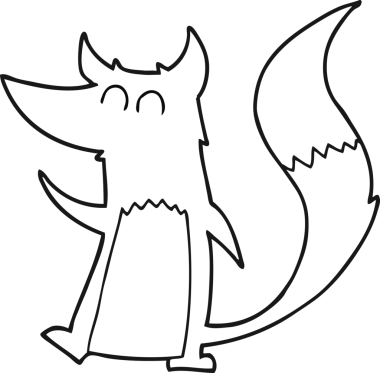 Bir insan tarafından çizilmiş siyah beyaz çizgi film küçük kurt.