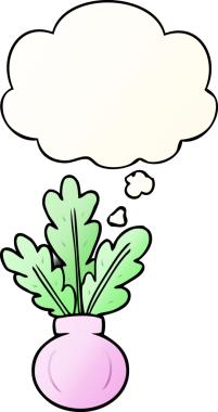 Vazoda bitki ve bir insan tarafından çizilmiş yumuşak eğimli düşünce kabarcığı