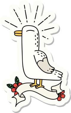 Bir insan tarafından çizilmiş dövme stili martı kuşunun çıkartması.