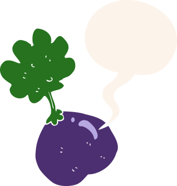 bir insan tarafından çizilmiş retro tarzı konuşma baloncuğu olan sebze çizgi filmi.