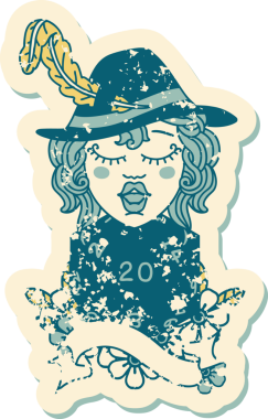 Bir insan tarafından çizilmiş 20 zarlı Retro Dövme Tarzı insan ozanı