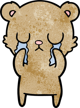 Bir insan tarafından çizilmiş ağlayan çizgi film ayısı.