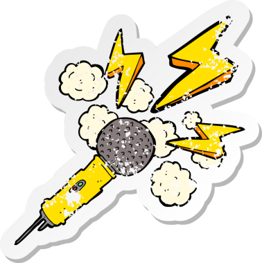 Bir insan tarafından çizilmiş bir karikatür mikrofonunun gerilimli etiketi.