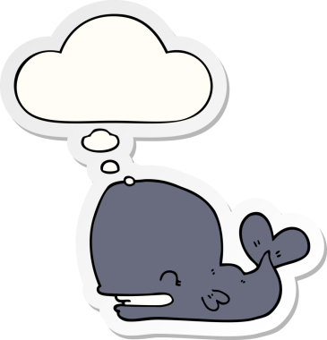 Düşünce baloncuğu insan tarafından çizilmiş bir çıkartma olan çizgi film balinası.