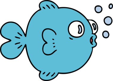 Bir insan tarafından çizilmiş garip bir karikatür balığı.