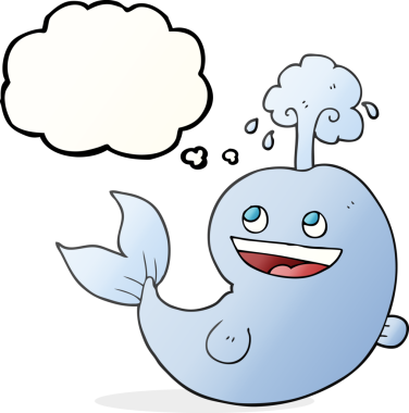 Serbest çizim düşünce baloncuğu bir insan tarafından çizilmiş su püskürten balina.