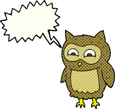 Bir insan tarafından çizilmiş serbest çizilmiş çizgi roman konuşma balonu baykuşu.