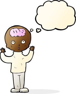 Bir insan tarafından çizilmiş düşünce baloncuklu çizgi film dehası.