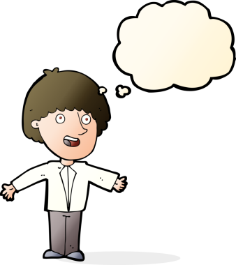 Bir insan tarafından çizilmiş düşünce balonlu mutlu adam çizgi filmi.