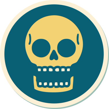 Bir insan tarafından çizilmiş bir kafatasının geleneksel stiliyle dövme çıkartması.