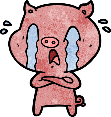 Bir insan tarafından çizilmiş ağlayan domuz çizgi filmi.