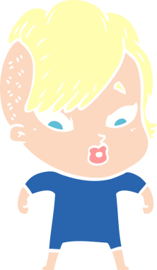 Düz renkli çizgi film bir insan tarafından çizilmiş kızı şaşırttı.