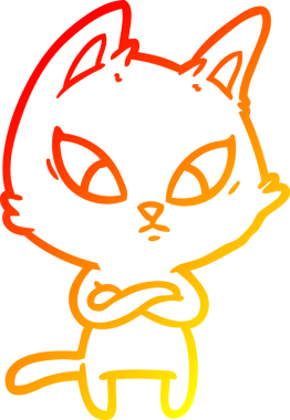 Bir insan tarafından çizilmiş kafası karışmış çizgi film kedisinin sıcak çizgi çizimi