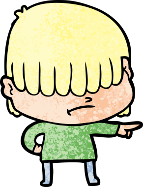 Bir insan tarafından çizilmiş dağınık saçlı çizgi film çocuğu.