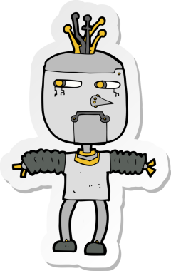 Bir insan tarafından çizilmiş robot karikatür çıkartması.