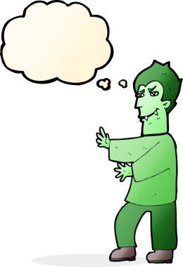 Bir insan tarafından çizilmiş düşünce baloncuğu olan bir vampir.