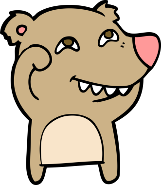 Bir insan tarafından çizilmiş dişleri gösteren çizgi film ayısı.