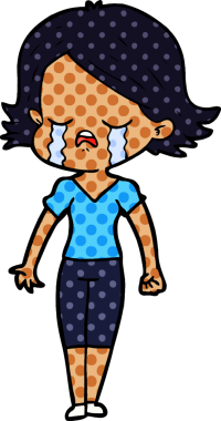 Bir insan tarafından çizilmiş ağlayan çizgi film kızı.