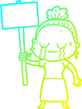 Bir insan tarafından çizilen protestolara ağlayan yaşlı bir kadının karikatür çizimi