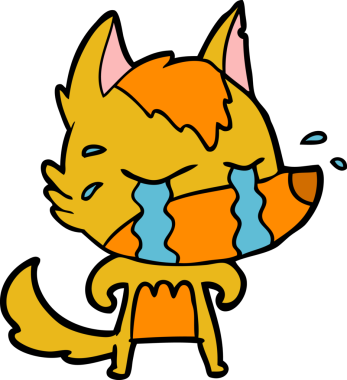 Bir insan tarafından çizilmiş üzgün küçük tilki çizgi film karakteri.